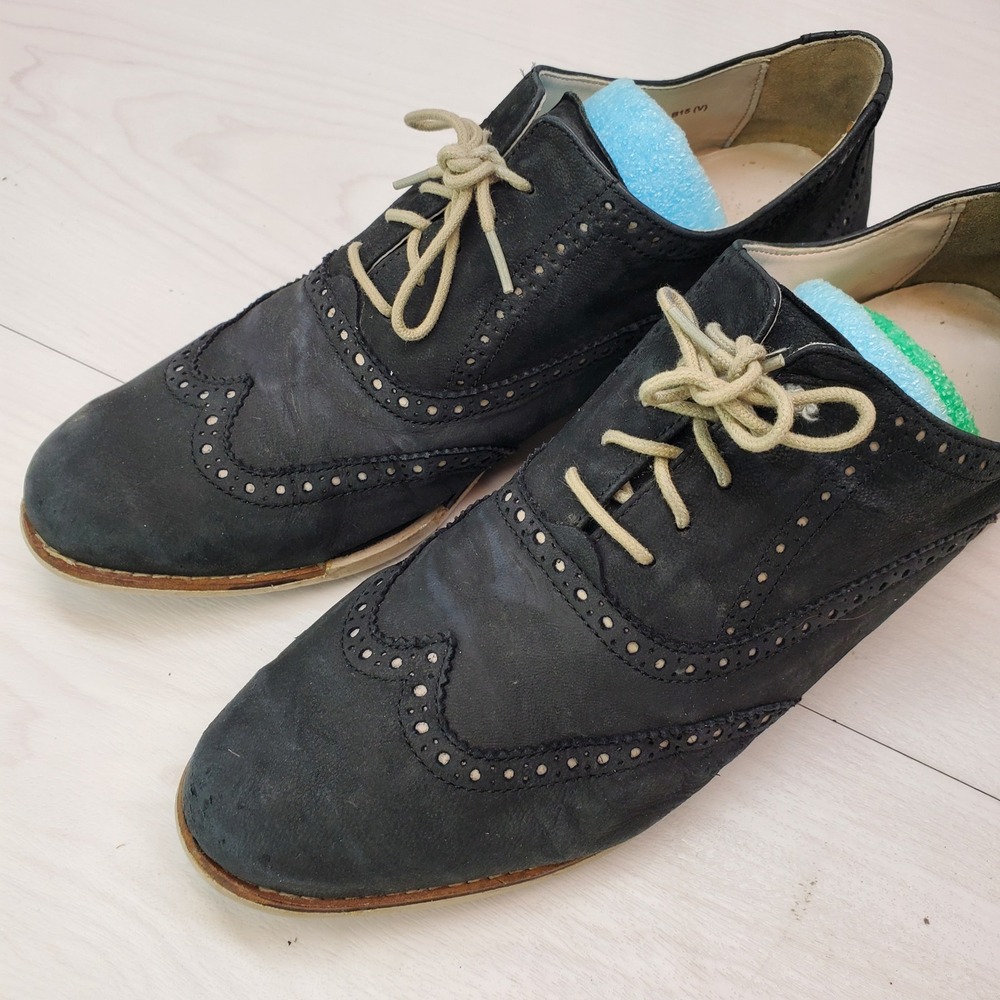Cole Haan Mens Navy Blue Nubuck Wingtip Oxford Shoes 9.5 B Preppy Smart Casual‎